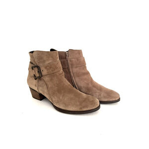Paul Green Ankle Boots US 9.5 UK 6.5 Beige Suede Leather Jano Buckle Bootie Moto